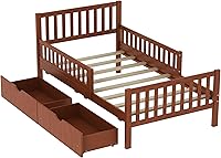Vista 191 de Modern Full Size Platform Bed Storage Headboard and Safety Guardrail for Kids, Function Wood Platform Bed Frame with Built-in LED Light for Boy
