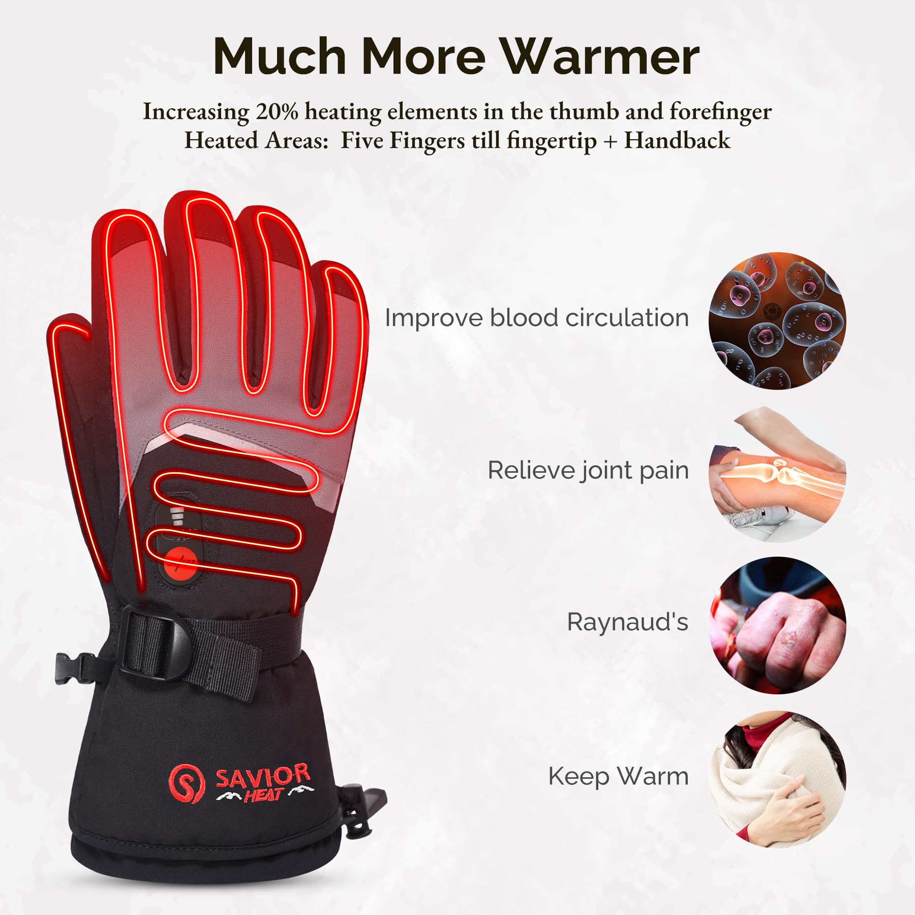 SAVIOR HEAT Guantes calentados para Hombres y Mujeres,Guantes de Motocicleta de batería Recargable Fina para Invierno, Bicicleta, esquí, Bicicleta y Funcionamiento