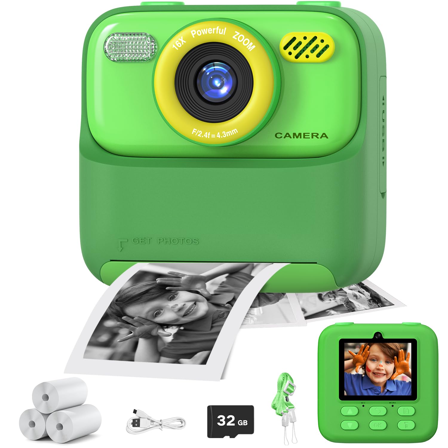 masterbee Kids Camera Instant Print Photo, Birthday Gifts for Girls and Boys, Kids Digital Camera Toys, 1080P HD Video, 3 4 5 6 7 8 9 10 11 12 Year