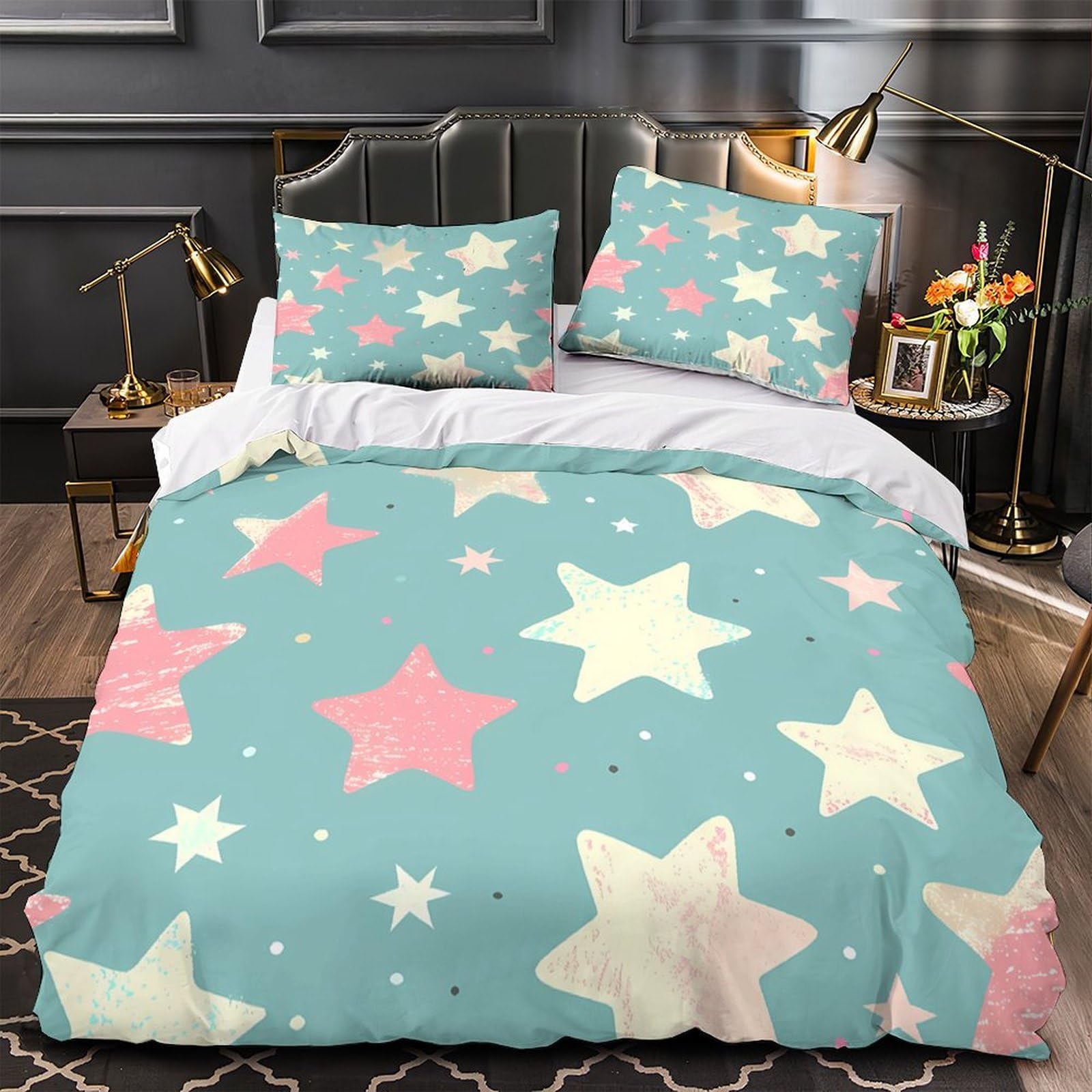Ensemble de literie microfibre 3D 135x200cm avec taies d'oreiller