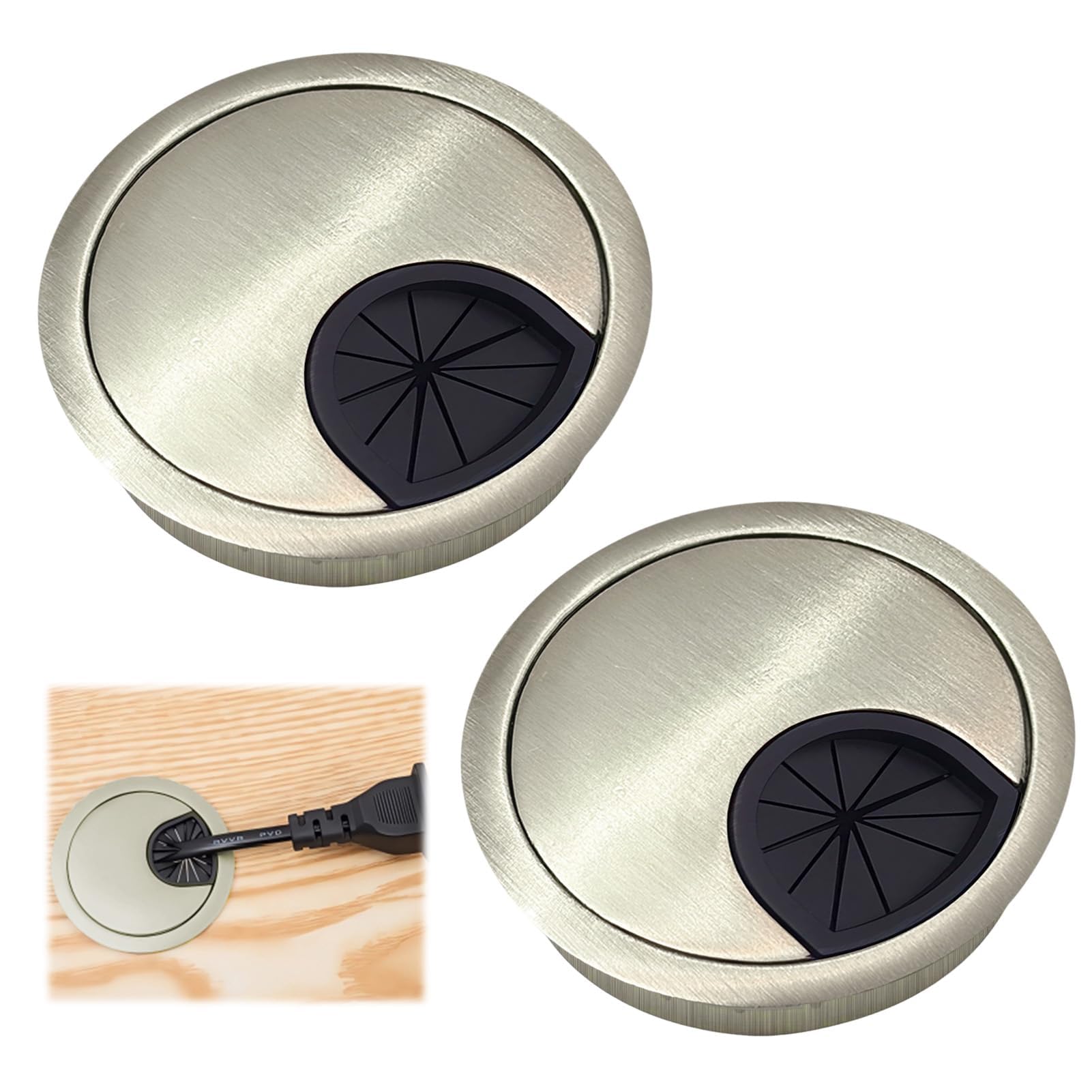 Cable Desk Grommet 60mm, 2 Pcs Desk Hole Cover Zinc Alloy Desk Cable Grommet Round Cable Hole Cover Desktop Grommets Cable Management for Home Office Computer Wires Organizer