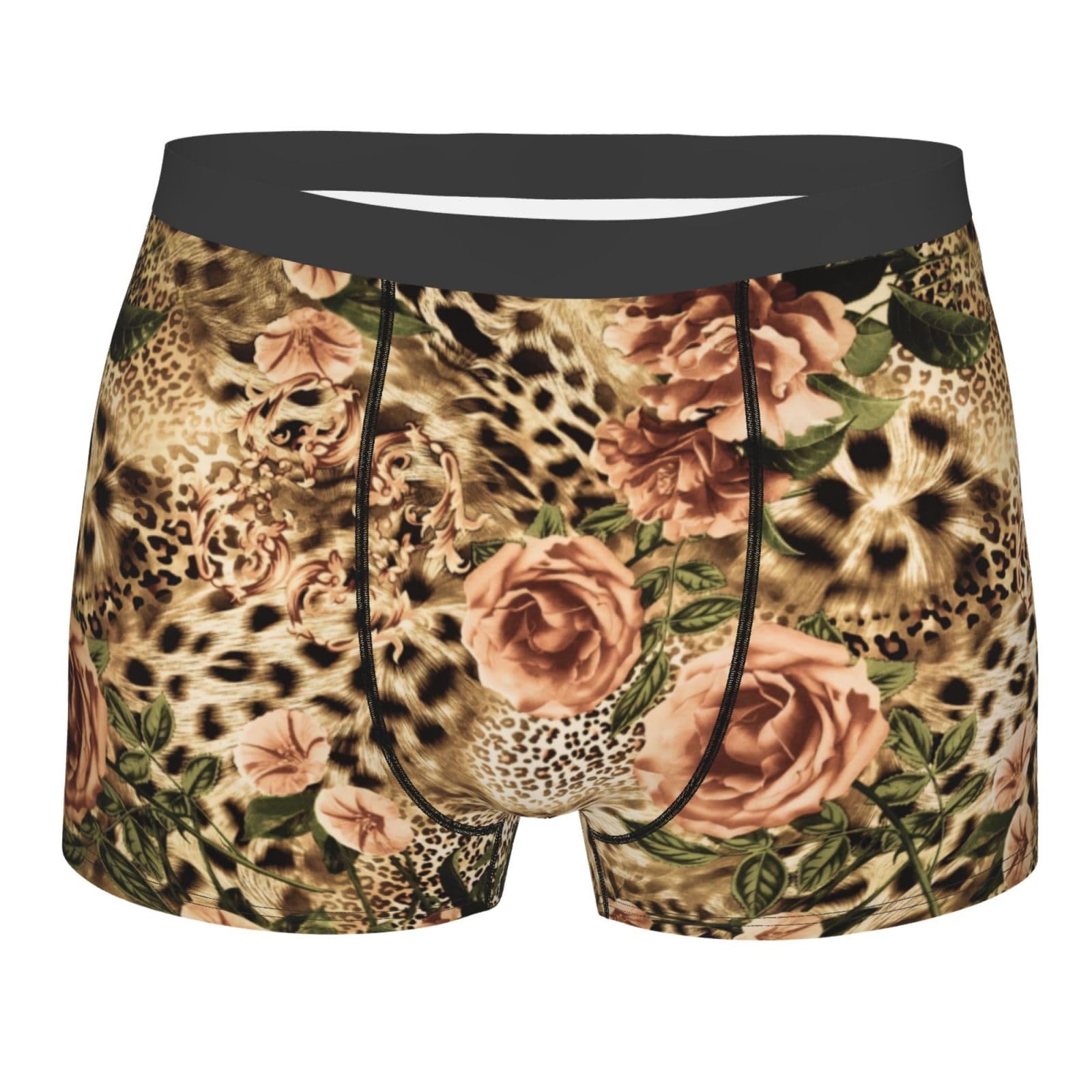LIXLZH Adult Men Striped Leopard Print Boxer Briefs Underwear with Moisture-Wicking Fabric Polyester Underwear, Black, M