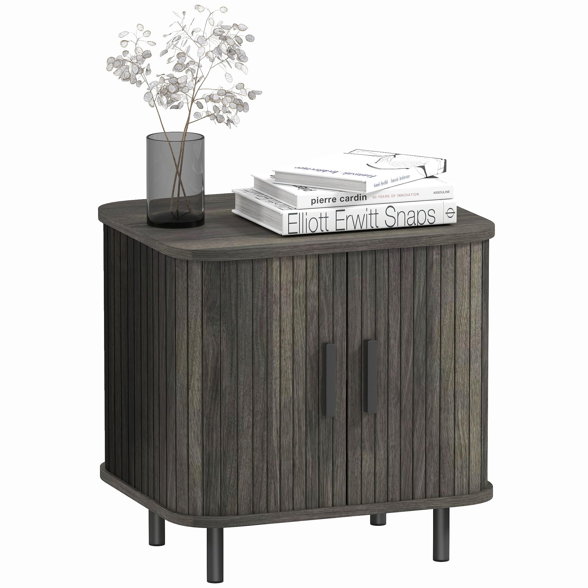 HOMCOM Bedside Table with Roller Shutter Style Sliding Doors Grey