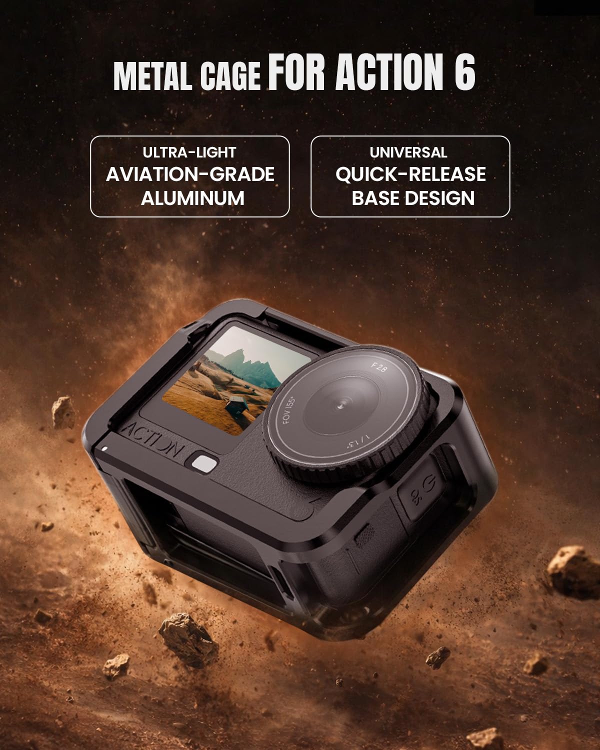 Schutzhülle aus Aluminiumlegierung für DJI Action 6, Schnellverschluss Metallkäfig Schutzgehäuse mit 1/4"-Schraube und Blitzschuh Erweiterungsschnittstellen, Zubehör für Action 6