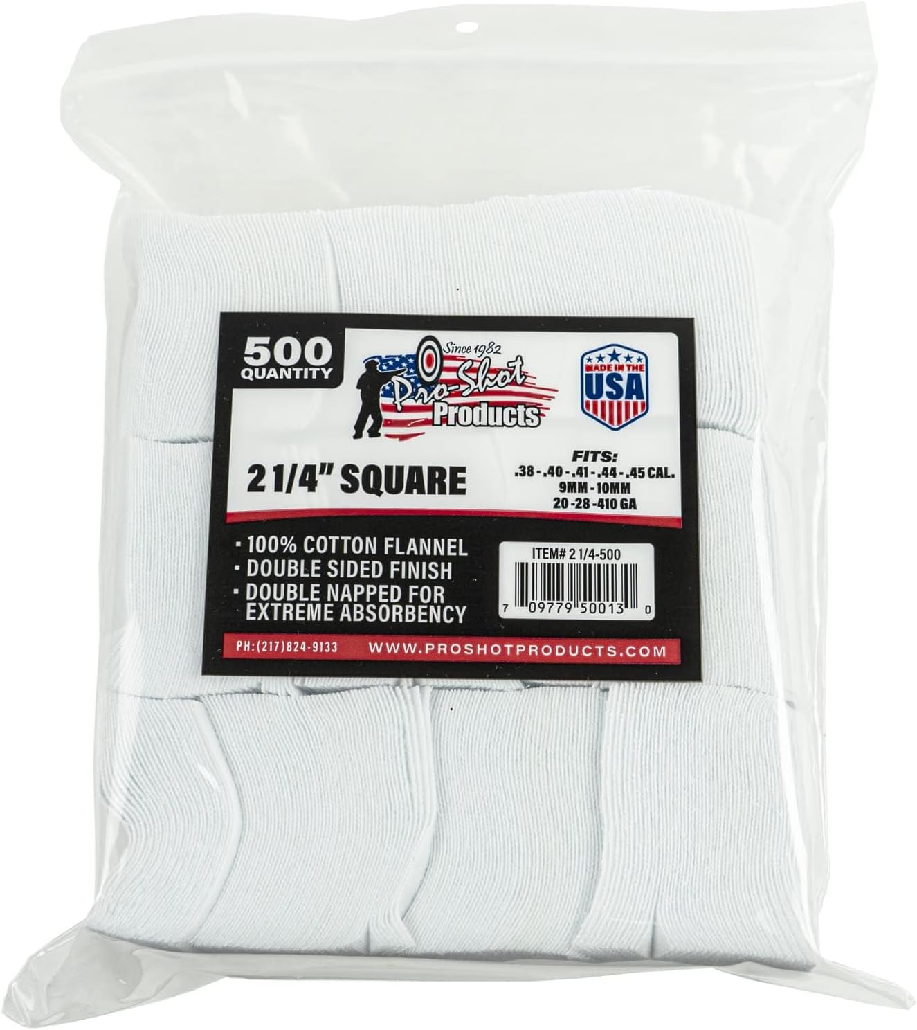 Pro-Shot Premium Gun Cleaning Patches – 100% Cotton Flannel, Superior Weave Technology, Double-Napped for Maximum Absorbency – Lint-Free, Solvent Ready, Caliber Fits - Made in USA