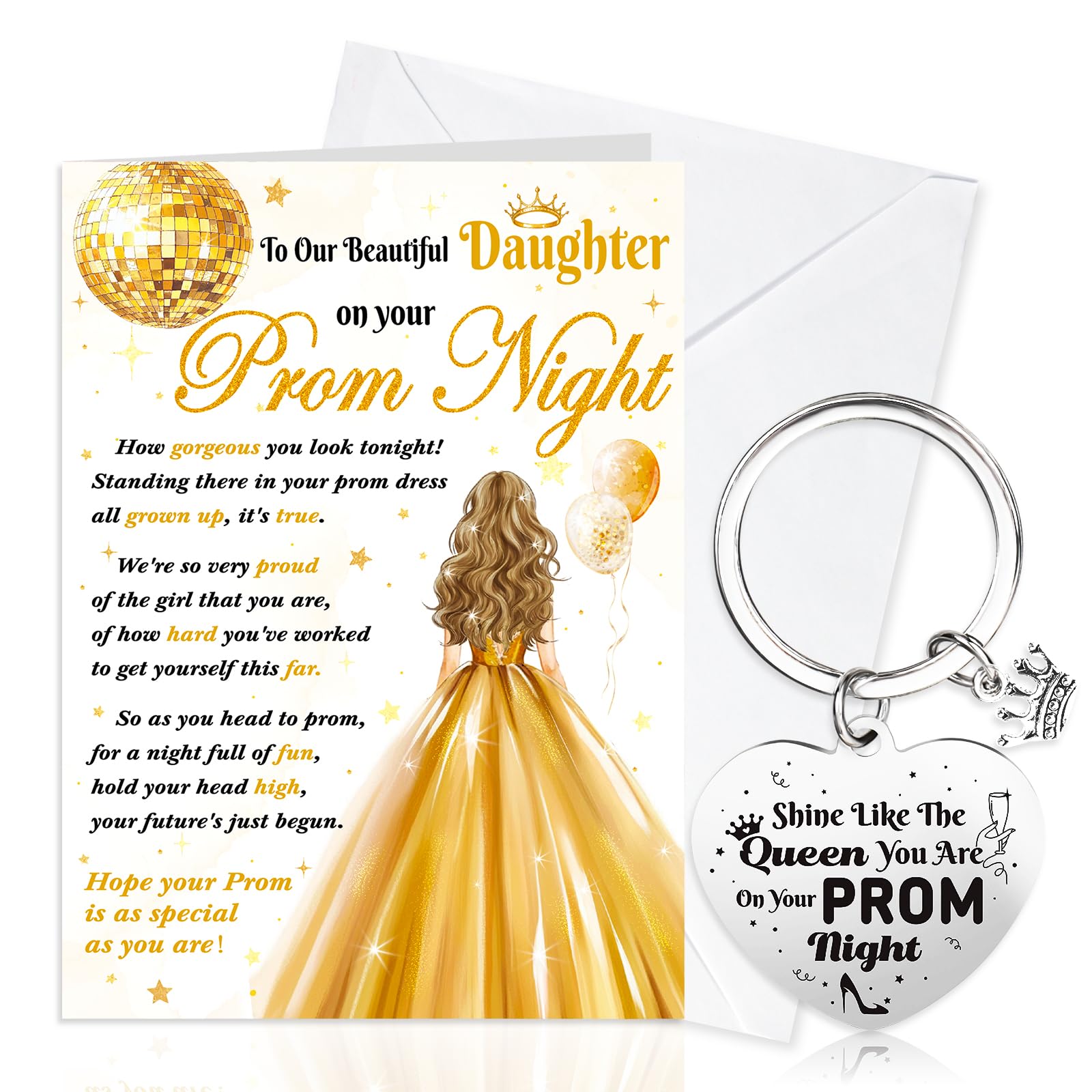 HOWAF Prom Gifts for Girls 2026 Gifts for Daughter Prom 2026 Card for Daughter School prom Night Greeting Card Graduation Card with Envelope Keyring Keychain Graduation Gift for Her