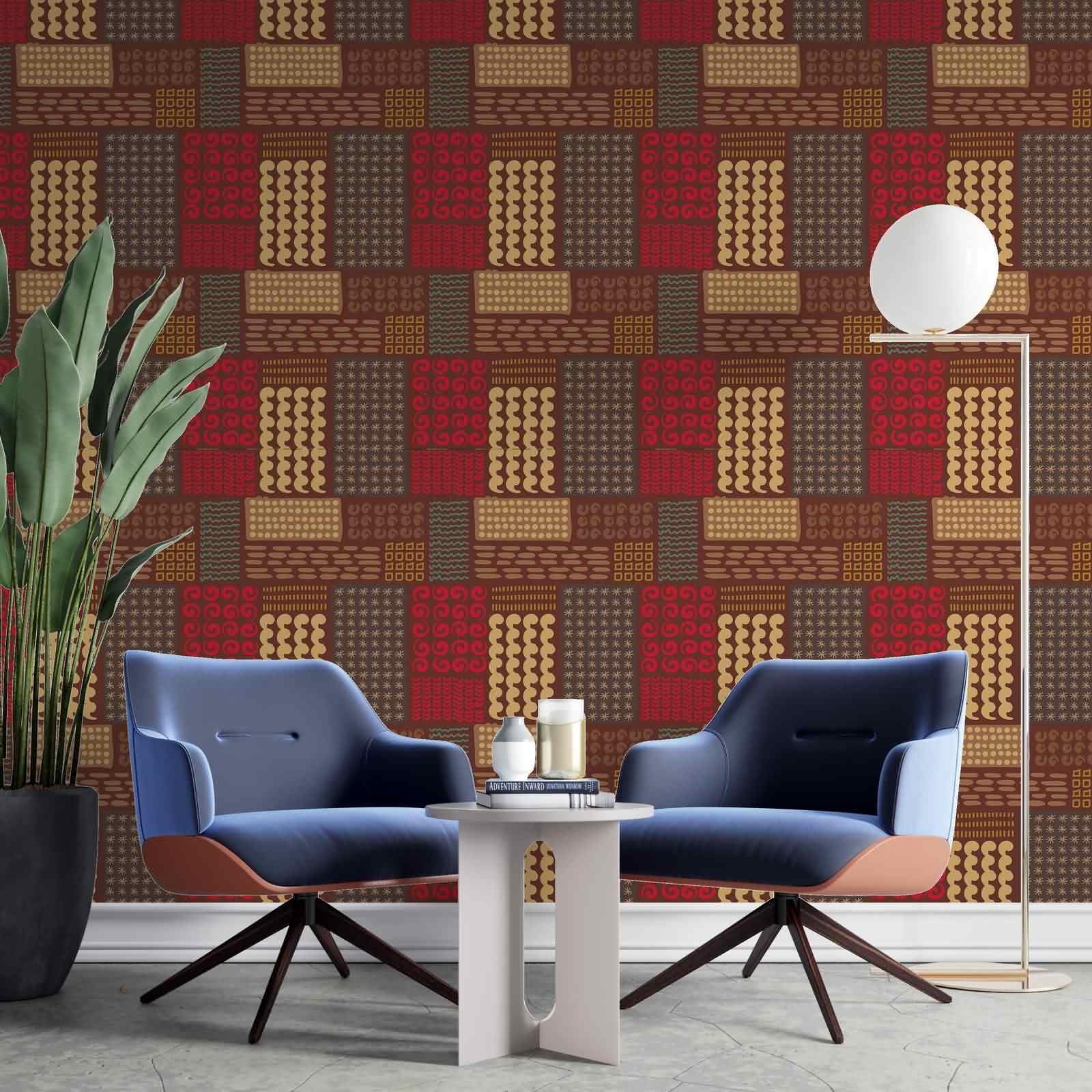 Tapeta do pokoju gościnnego ochronna etniczna retro granica