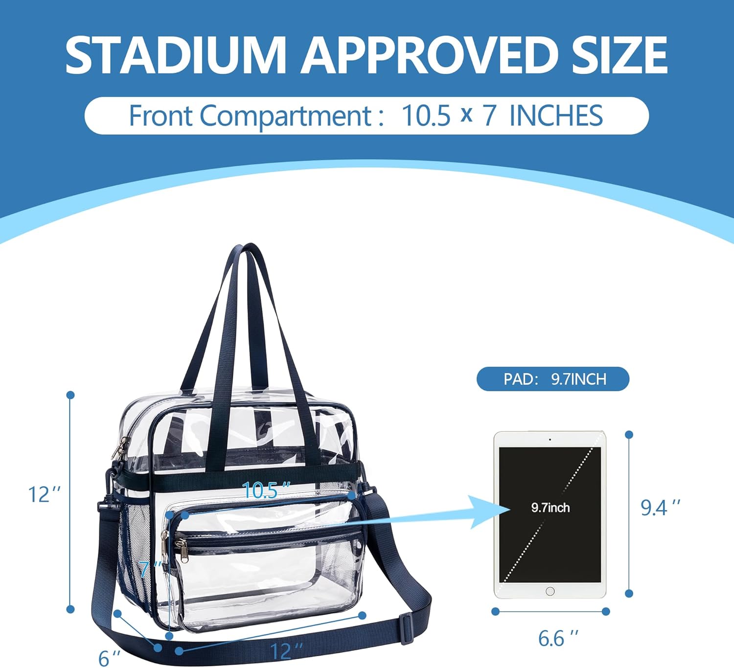 Paxiland Clear Bag for Stadium Events, 12x6x12 Inches Clear Tote Bag with Detachable Strap for Sports, Concert, Work, Travel - Image 3