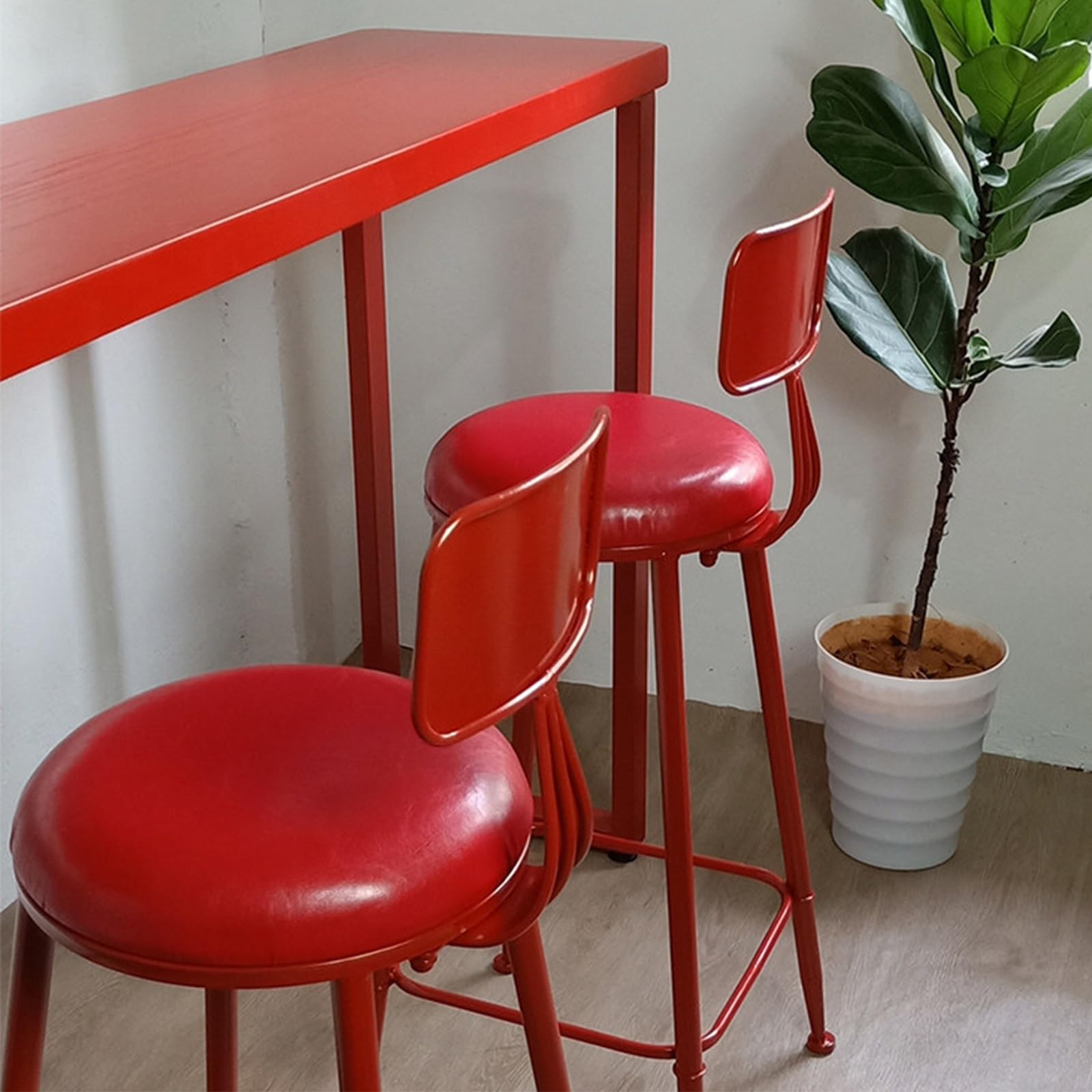 Tavolo Alto da Bar Rosso con Robuste Gambe in Ferro, Tavolino Alto Stretto e Lungo in Legno Massello con Piedini Antiscivolo per Cucina, Soggiorno, Pub, Caffetteria(150x40x105cm/59x16x41in)