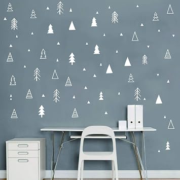 Cute Triangle with Trees Art Decal for Walls Forest Vinyl Sticker Kids Nursery Nordic Home Decor Boy Girls Child Bedroom Playroom Decoration YMX58 White