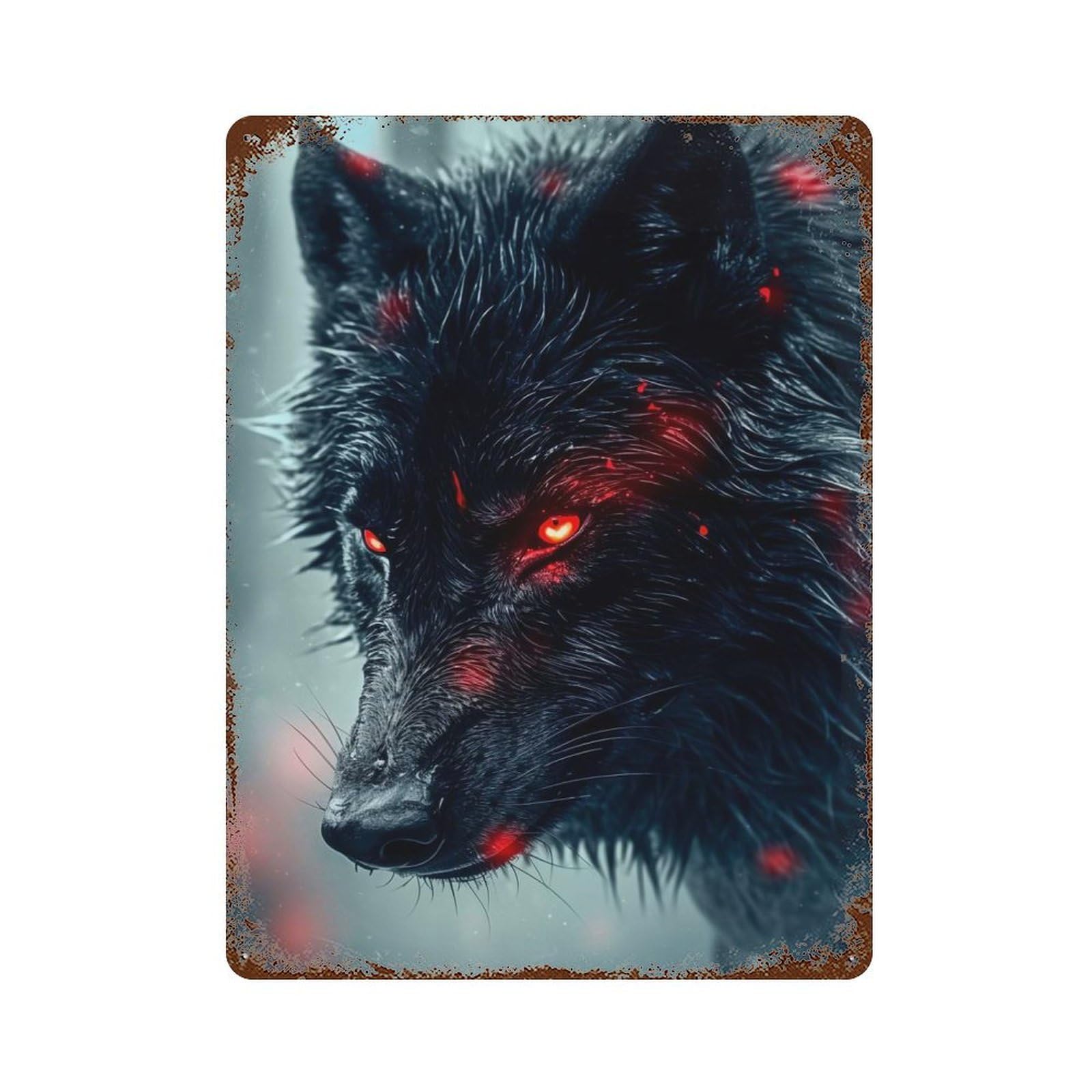 Glowing Eyes Rustic Tin Plaque 15.7"x11.8", Ideal for Shed, Workshop And Garage Wall Decor