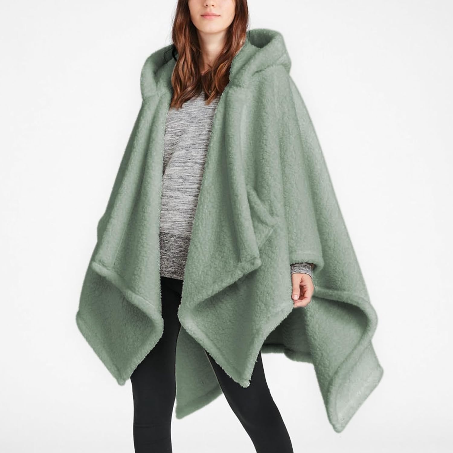 Wearable Blanket Sherpa Poncho Office Work Warm Cozy Shawl Blanket,Plush Cape Wrap for Adults