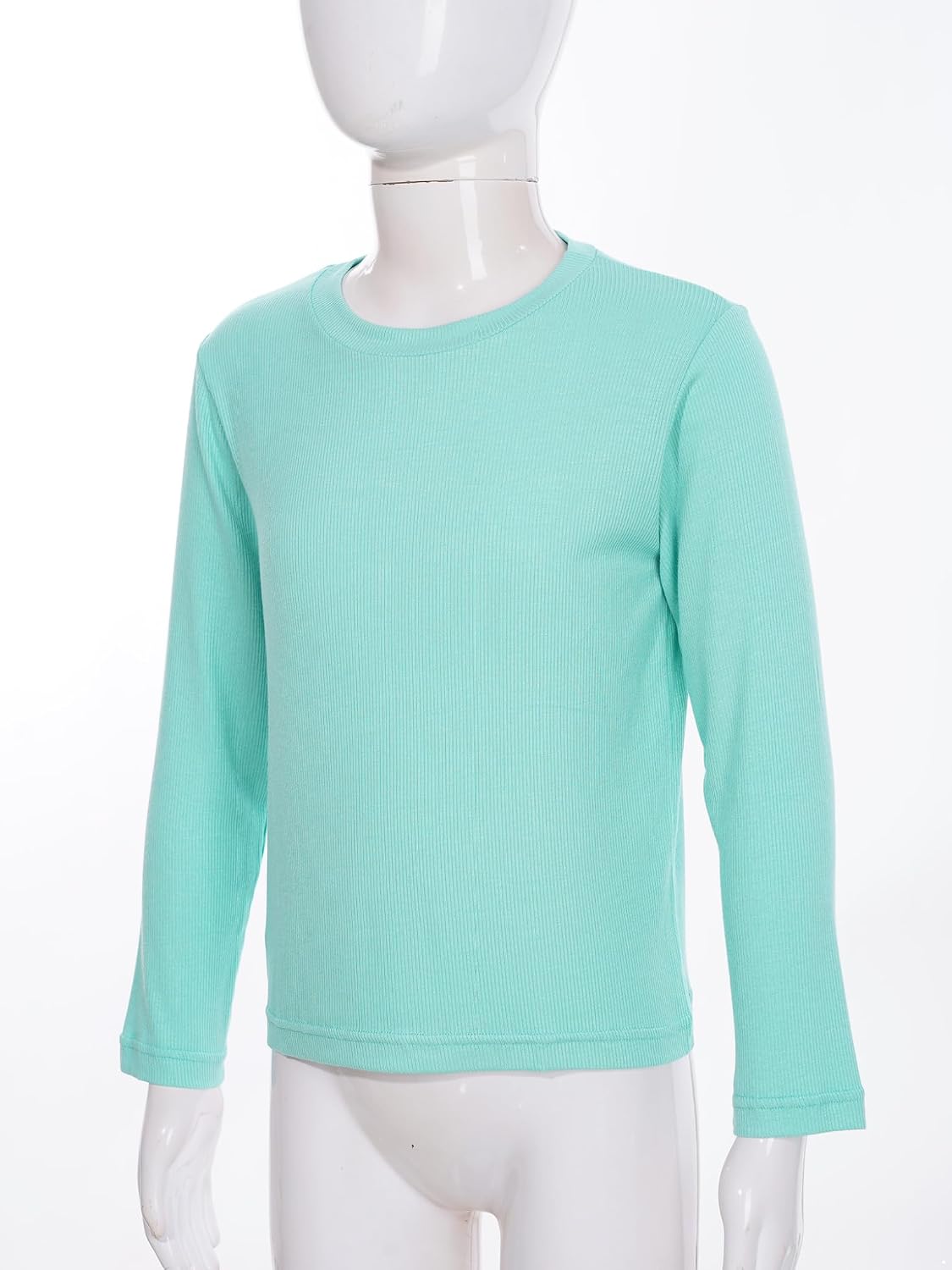 Mufeng Kids Girls Solid Color Warm Underwear Top Long Sleeves Round Neck Ribbed Thermal Tops Basic Casual Warm Tops
