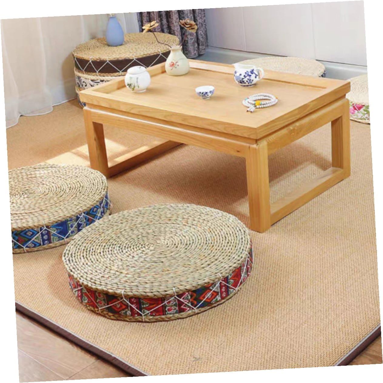 Ipetboom Braided Floor Cushion 30cm Diameter X 7cm Height Woven Straw Zafu Seat Pad Traditional Meditation Pillow Suitable for Yoga and Floor Seating