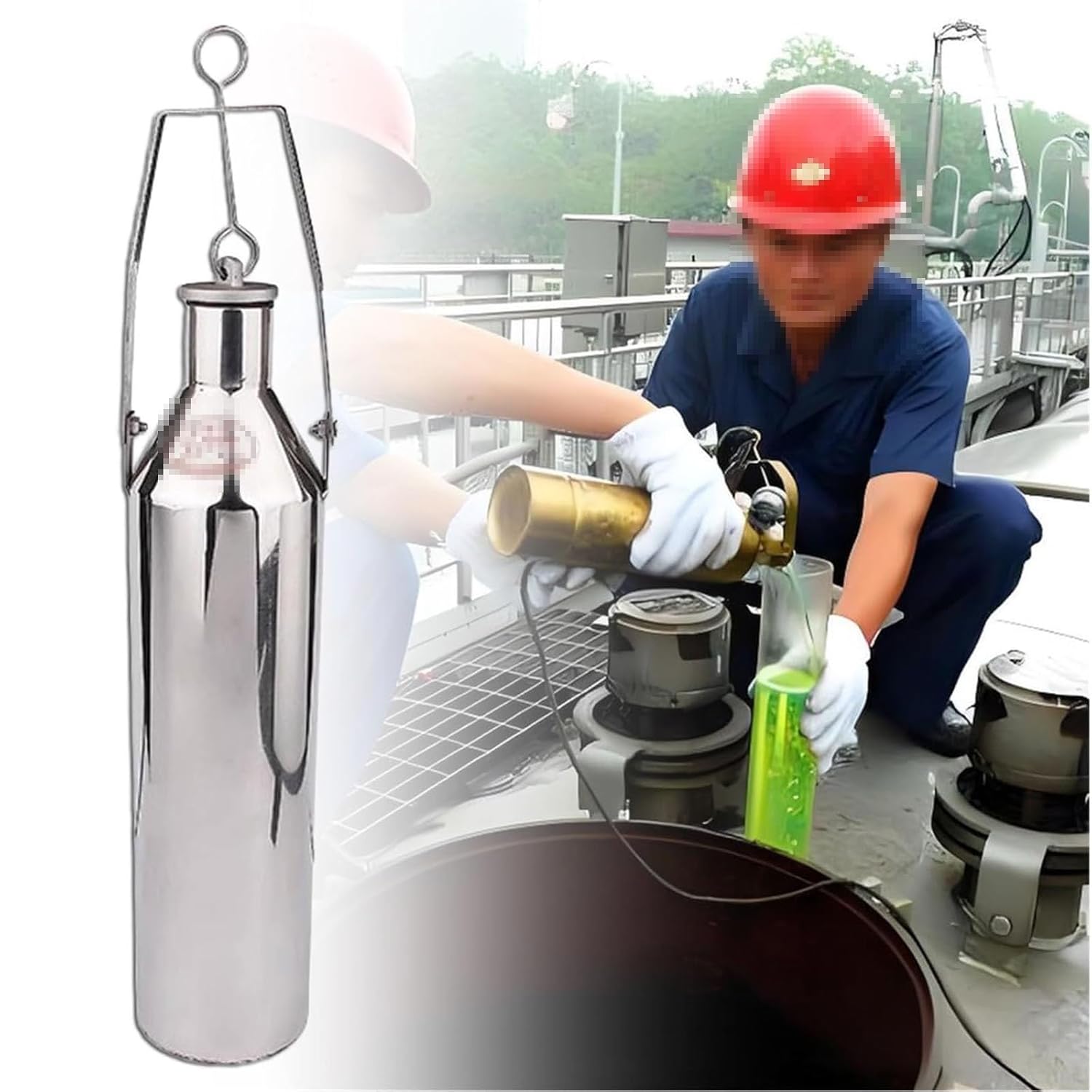 Stainless Steel Portable Handheld Oil Bucket Sampling Kit Fuel Tank Sampling Barrel with Rope(1000ml/35 fl oz)
