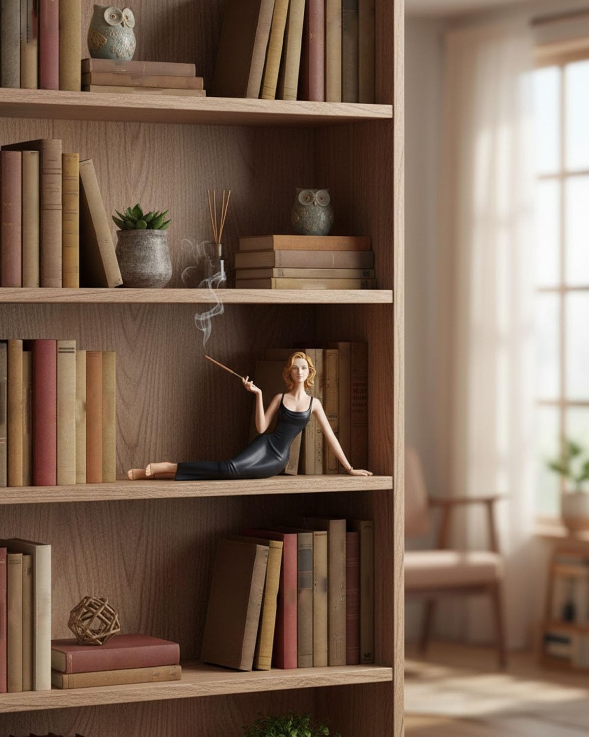 Incense Burner Sculptural Woman Statue - Handcrafted Resin Waterfall Smoke Incense Holder, Zen Meditating Lady Figurine for Aromatherapy, Aesthetic Home Decor for Living Room Office