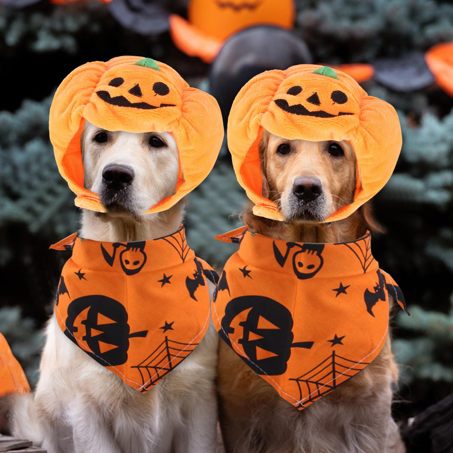 MEISH 2pcs Halloween Pet Pumpkin Hat and Halloween Dog Bandana Triangle Scarf Adjustable Pumpkin Cap Puppy Kitten Party Dress Up Accessories for Cosplay - Image 4