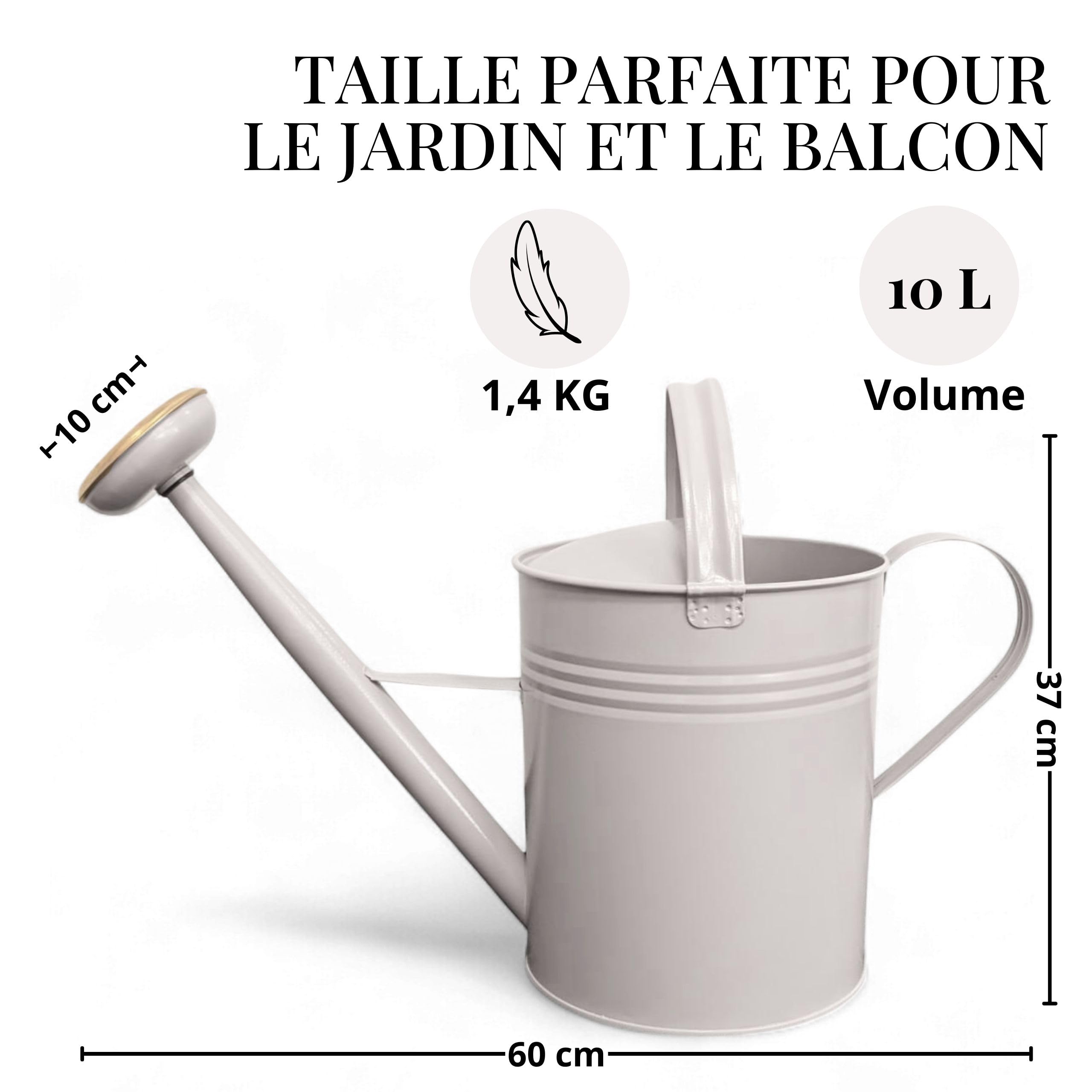 LIVLIG - Arrosoir vintage - 10 l - Pour jardin et balcon - Arrosoir en métal de qualité supérieure avec douchette amovible et design à 2 anses - Arrosoir vintage avec douchette en laiton - Greige