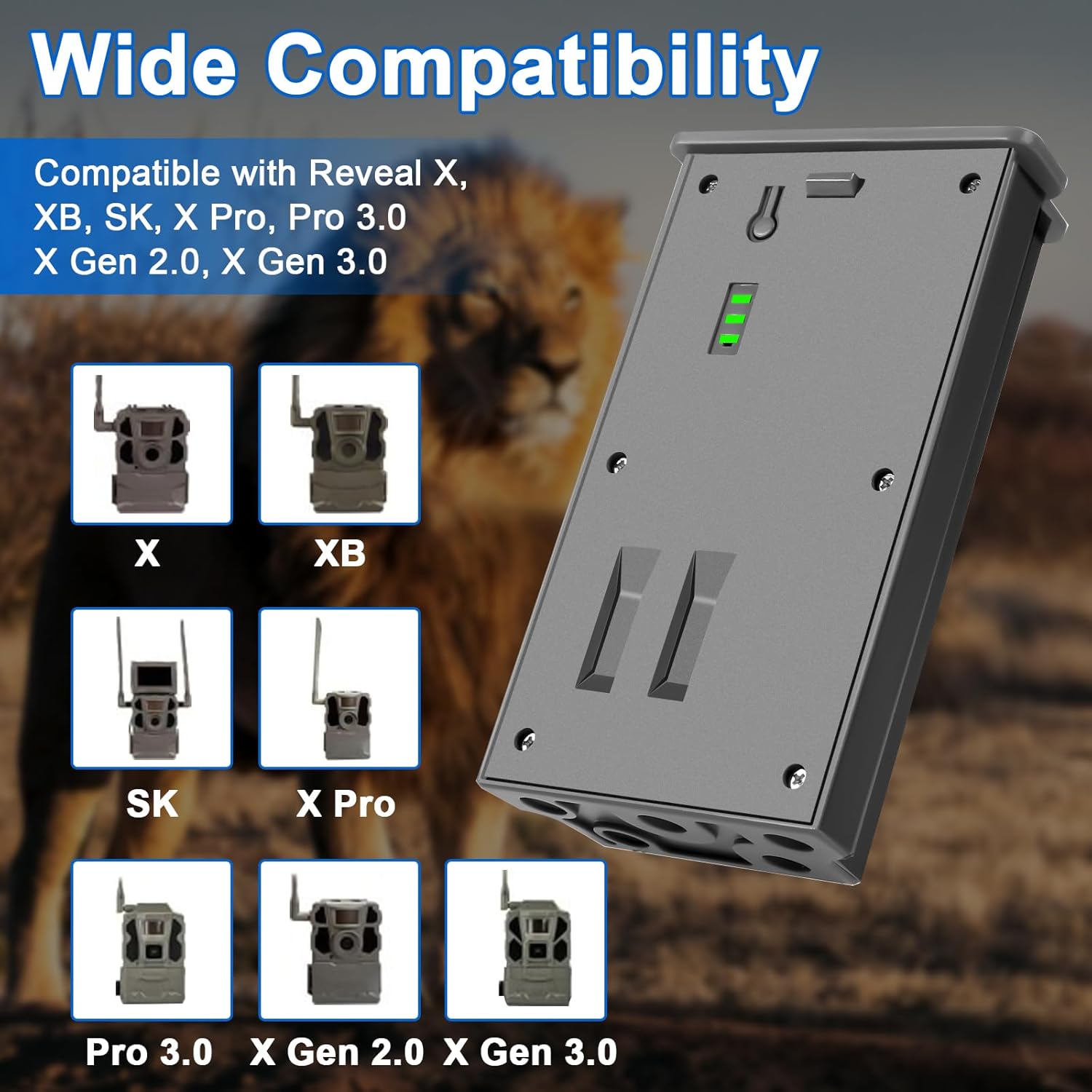 36000mWh Rechargeable Lithium-ion Battery Pack for Reveal Trail Cameras, Compatible with Reveal X, XB, SK, X Pro, Pro 3.0, X Gen 2.0 & 3.0, Upgraded Solar Panel Compatibility (4 Pack)