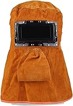 Máscara de soldadura de color verdadero, máscara de soldador, Trabajo de soldadura de cuero Capucha de cuero montada en la cabeza amarilla Molienda Filtro de oscurecimiento automático solar Lente Sold