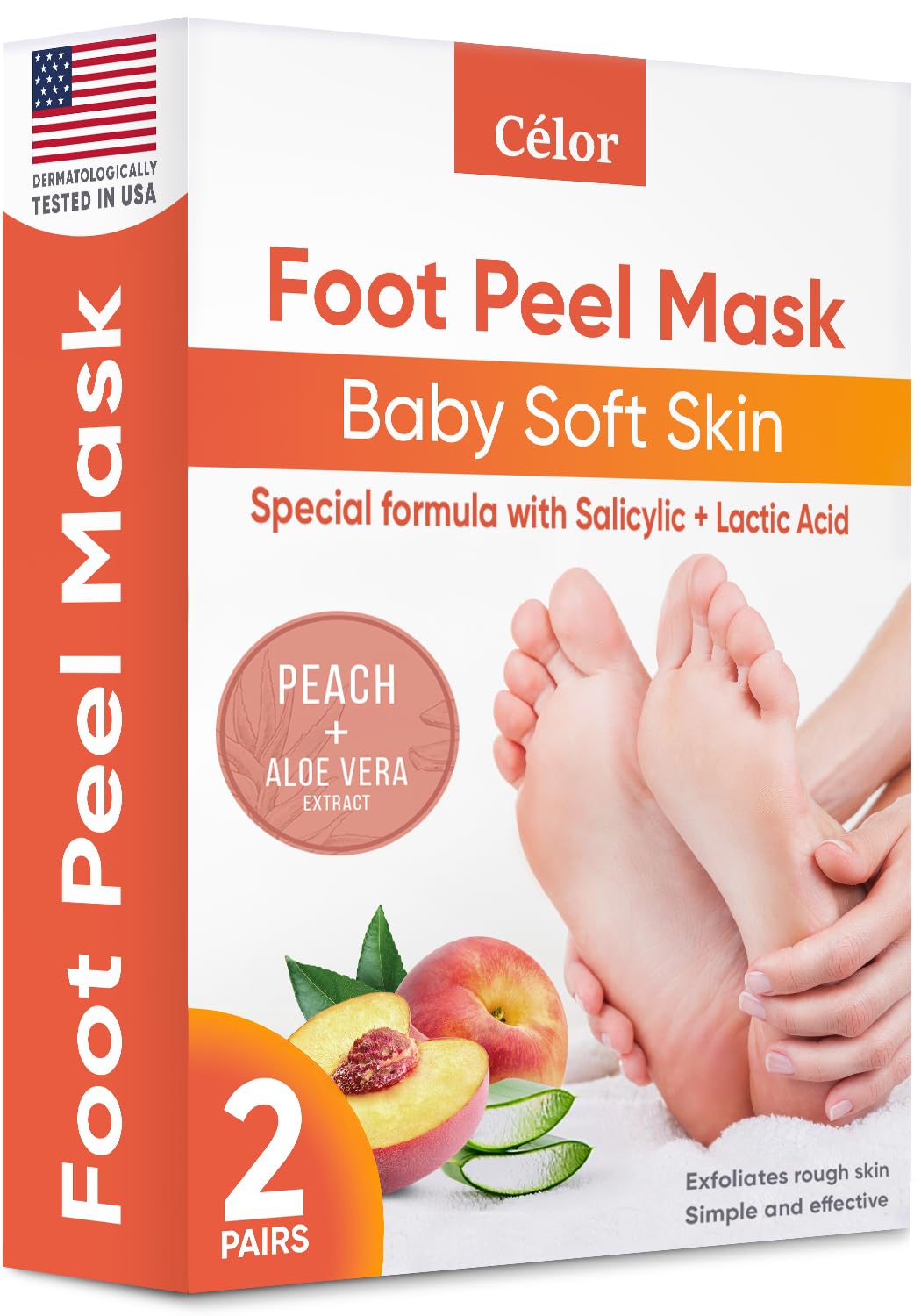 Foot Peel Mask - Foot Mask for Baby Soft Skin - Remove Dead Skin, Dry, Cracked Feet & Callus, Foot Spa, Made with Aloe Vera Extract for Women and Men (2 Pairs Peach)