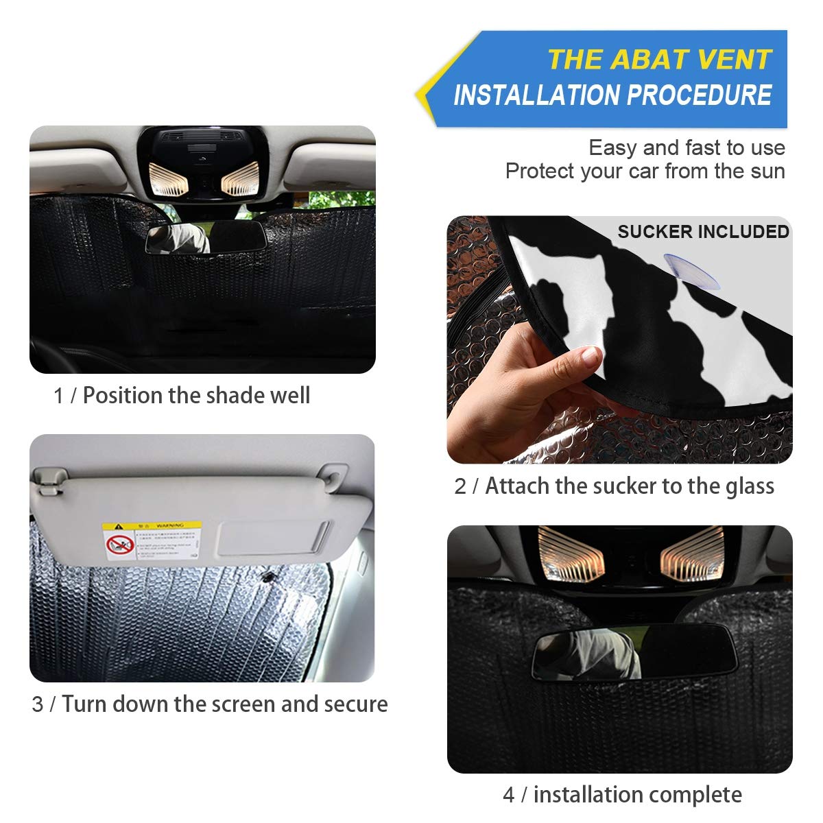 Qilmy Parasol plegable para parabrisas de coche, protector de visera de vaca divertido para bloquear los rayos UV y mantener el vehículo fresco, refrigerador de vehículos, camión SUV