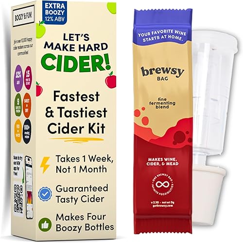 Brewsy Kit de inicio para hacer sidra - Kit de sidra personalizado - 4 botellas en 9 días - Usa cualquier jugo para hacer sidra