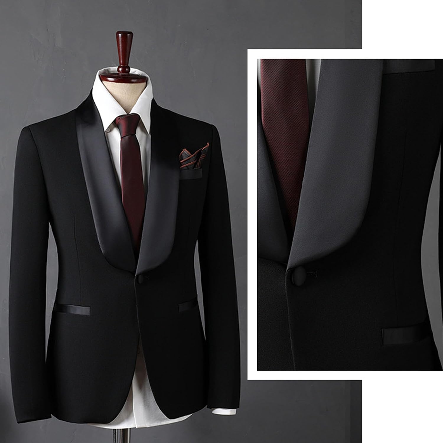 Men Casual 1 Button Groomsman Suit 3 Piece Slim Fit Solid Party Wedding Tuxedo Suits Shawl Collar Blazer Vest Pant