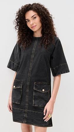 Ganni Women's Washed Stretch Cotton Boxy Kimono Mini Dress