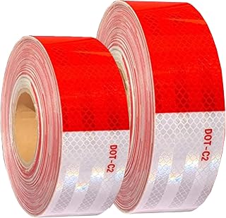 2 Pack Reflective Tape DOT-C2 Waterproof Red and White Adhesive Safety Conspicuity Reflector Tape for Trailer, Cars, Trucks, Outdoor (2inch x 82 feet & 2inch x 197 feet)