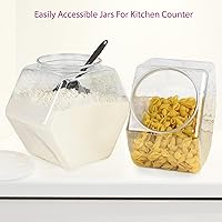 Vista 3 de DilaBee Paquete de 2 tarros de plástico para galletas, tarros hexagonales de 1 galón con tapas para bufé de dulces, cocina y oficina, tarros