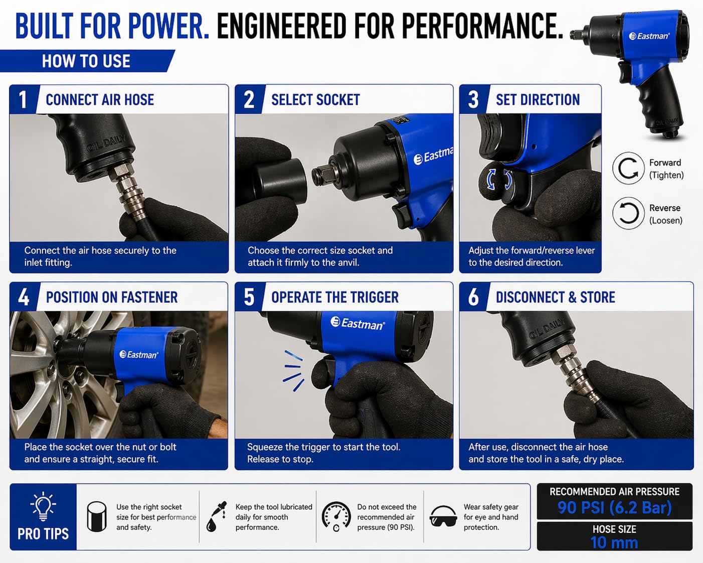 Eastman 220V Air Corded Impact Wrench with 350W Power, 9000 RPM no load speed, 1220 nm Torque, 1/2 inch (12.7mm) Chuck size electrical tools for electrician (EAIW-949) 4