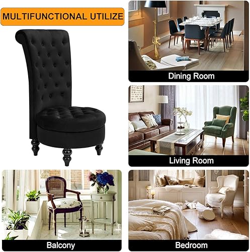 Miniatura 4 de Avawing - Silla decorativa de respaldo alto, estilo retro, sin brazos, para dormitorio o sala de estar, con asiento profundo y patas de madera