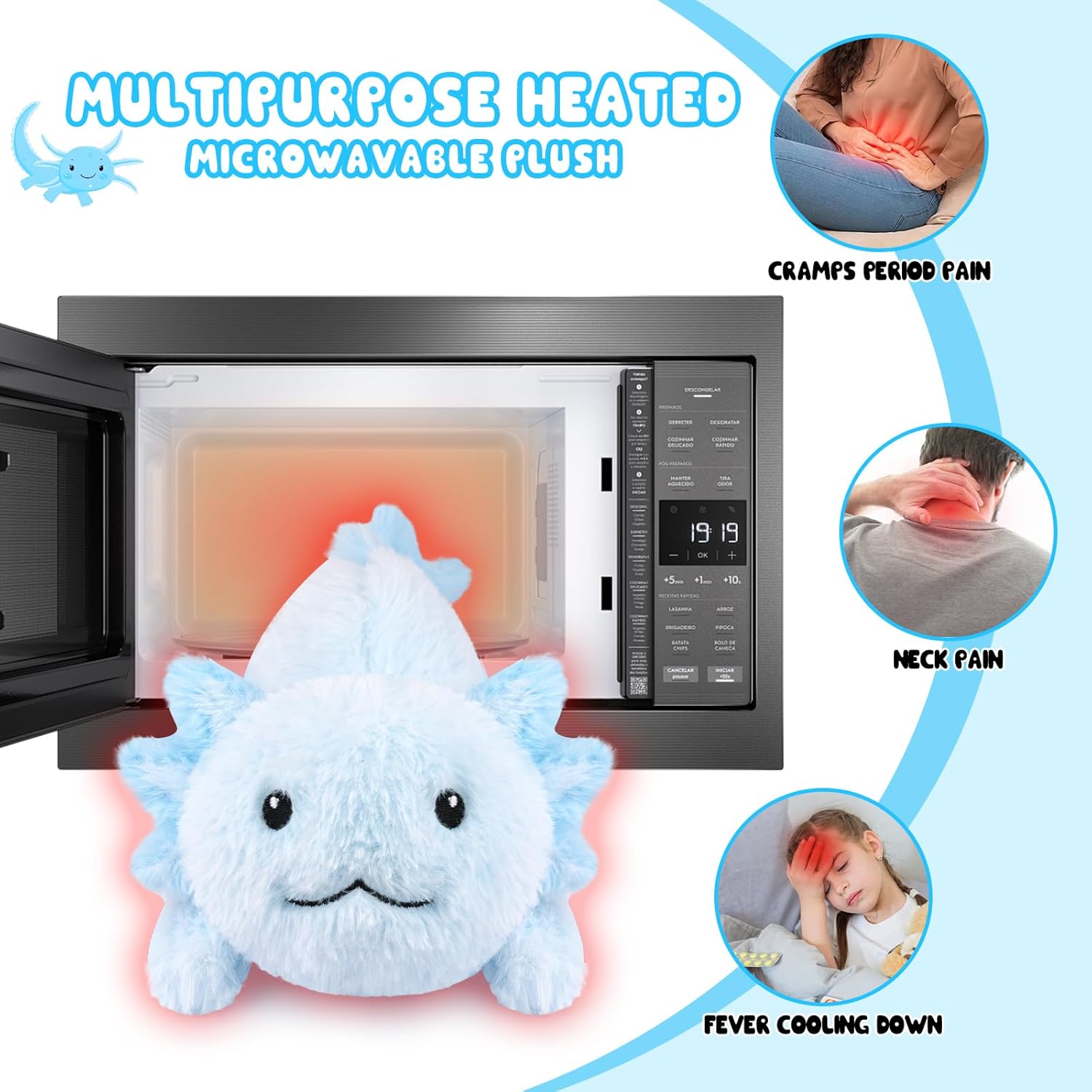 Microwavable Stuffed Animals,Blue Axolotl Plush, Cute Weighted Heating Pad for Period Cramps, Heatable and Coolable Lavender, Soft Cute Kawaii Plush Toys for Gift for Women Girls Kids,13 Inch