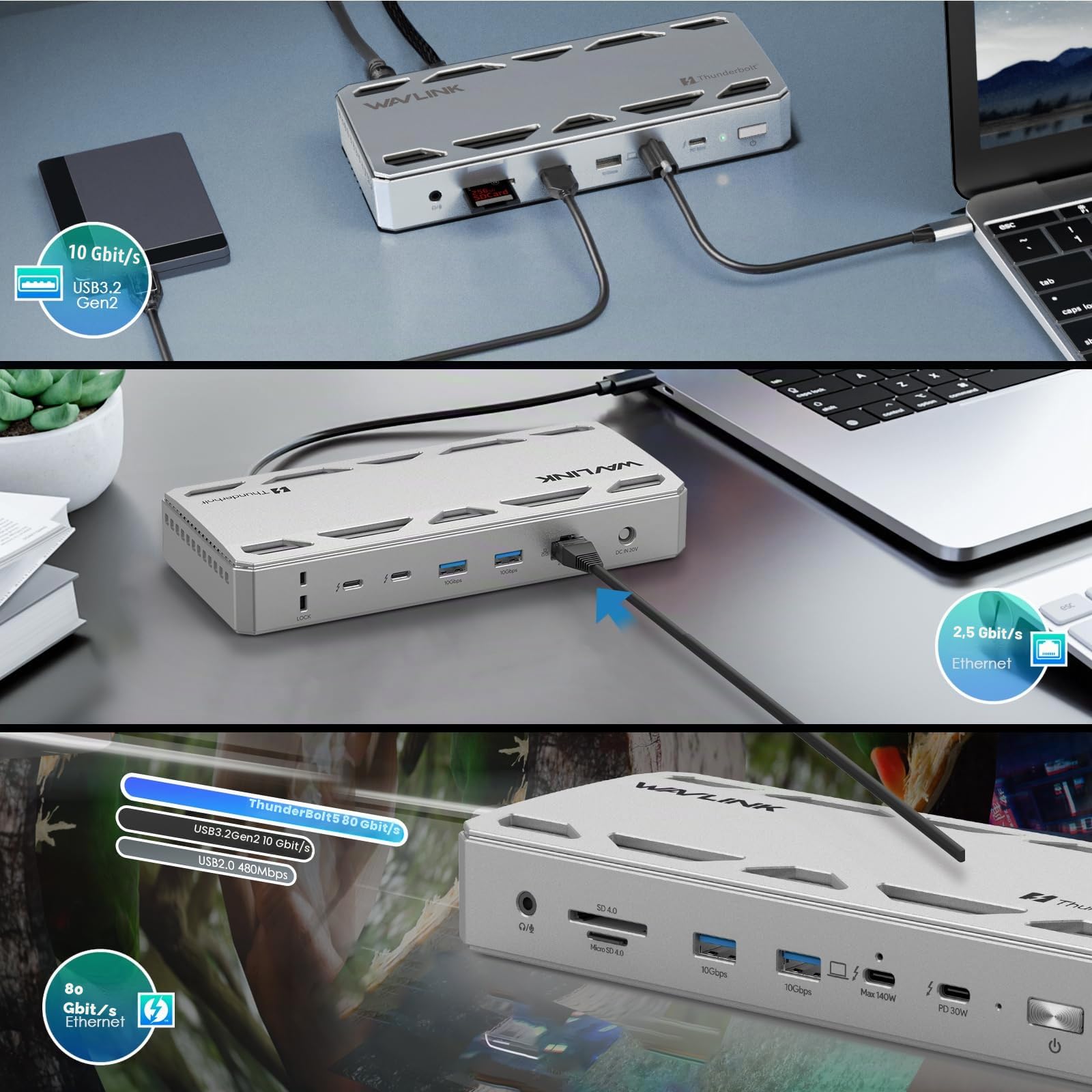 WAVLINK Station d'accueil Intel certifiée Thunderbolt 5