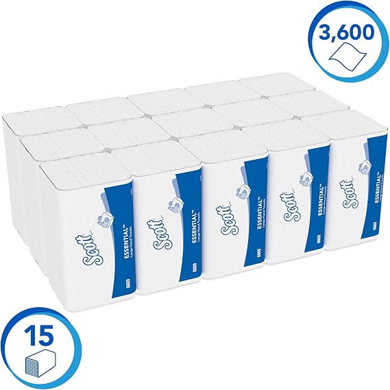 Scott Essential Large Folded Hand Towels 6669 - Multifold Paper Towels - 15 Packs x 240 White Z fold (3,600 Total)
