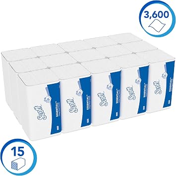 Scott Essential Large Folded Hand Towels 6669 - Multifold Paper Towels - 15 Packs x 240 White Z fold (3,600 Total)
