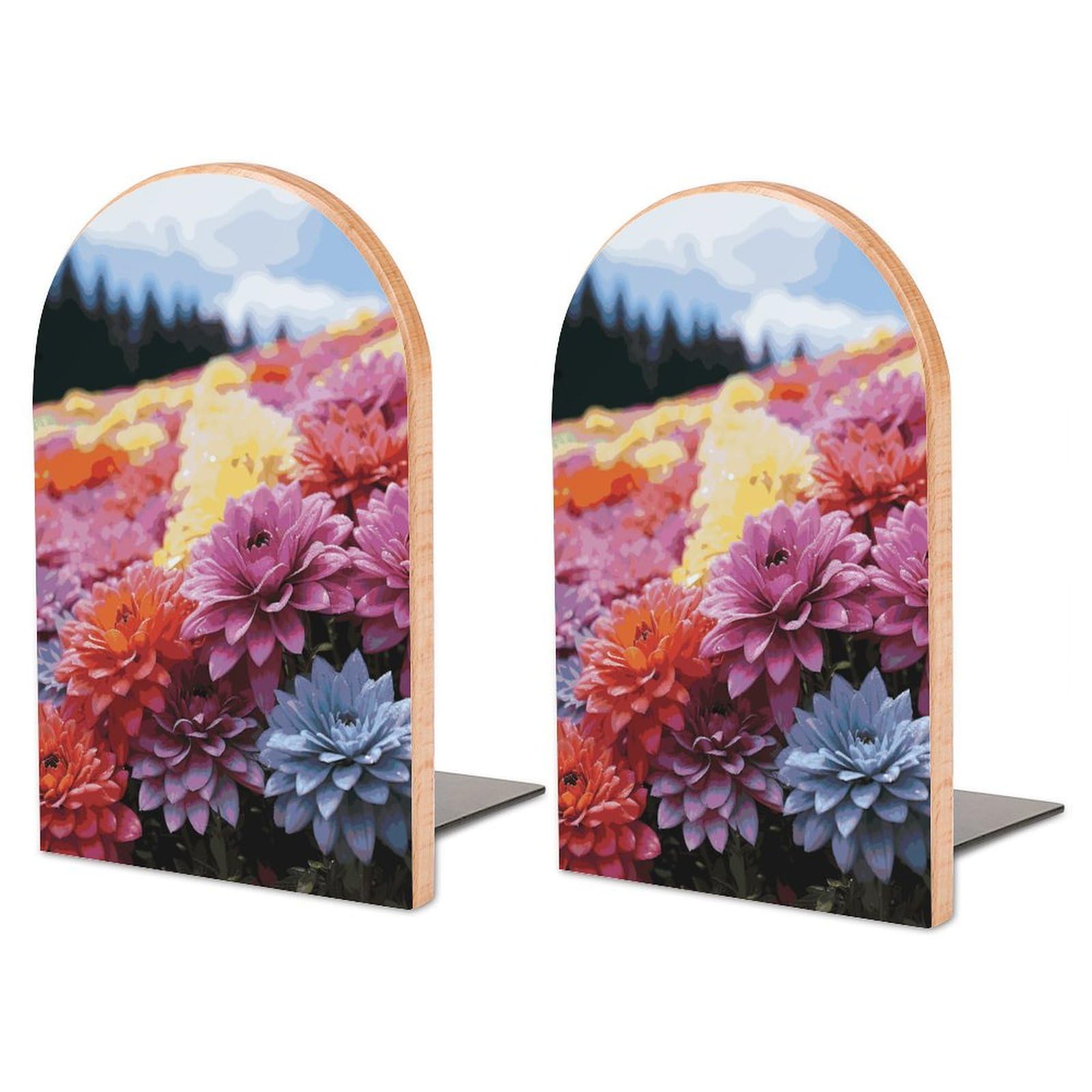 Serre-livres en bois de hêtre arc-en-ciel grand format pour rangement de bureau