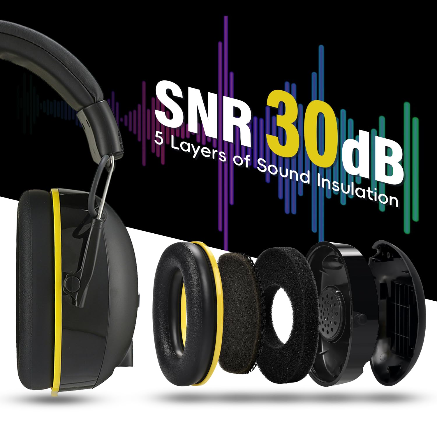 Casque anti bruit Bluetooth 5.4, 120 heures d'autonomie, haut-parleur HiFi/microphone intégré, rapport signal/bruit de 30 dB, protection auditive de sécurité idéale pour la tonte, le travail du bois