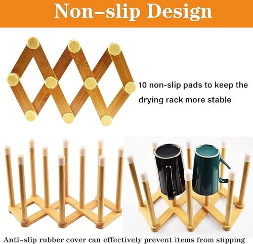 Miniatura 4 de Estante de secado retráctil de bambú para botellas y platos, soporte para escurridor de botellas de agua deportivas y tazas, estante de secado de