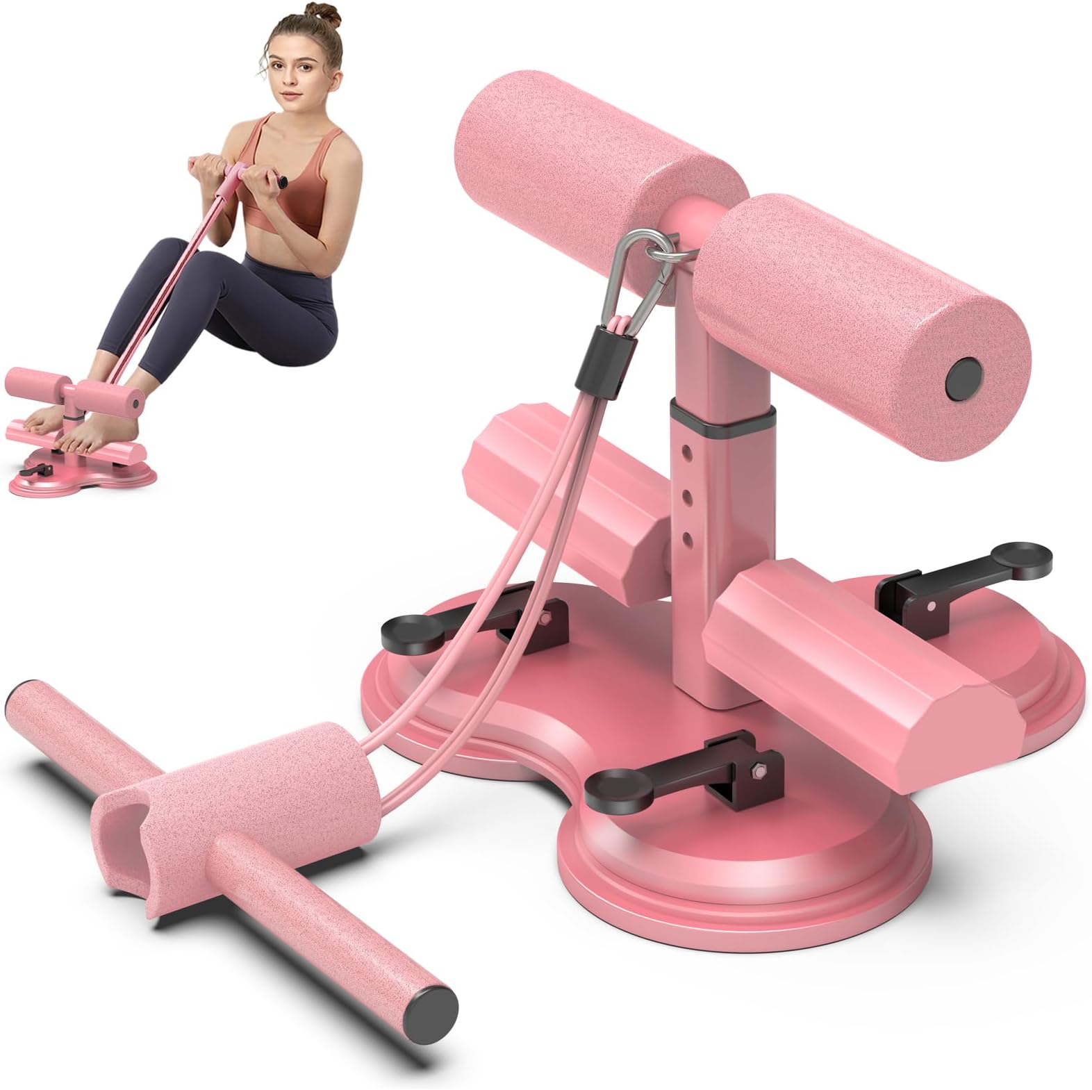 Portable Sit Up Bar, Sit-Ups Assistant Device, Self-Suction Sit Up Bar, Three Suction Cups for a Firm Hold, Multifunctional Abdominal Trainer, for Home Sit-Up Bar Aid Health Abdominal Device