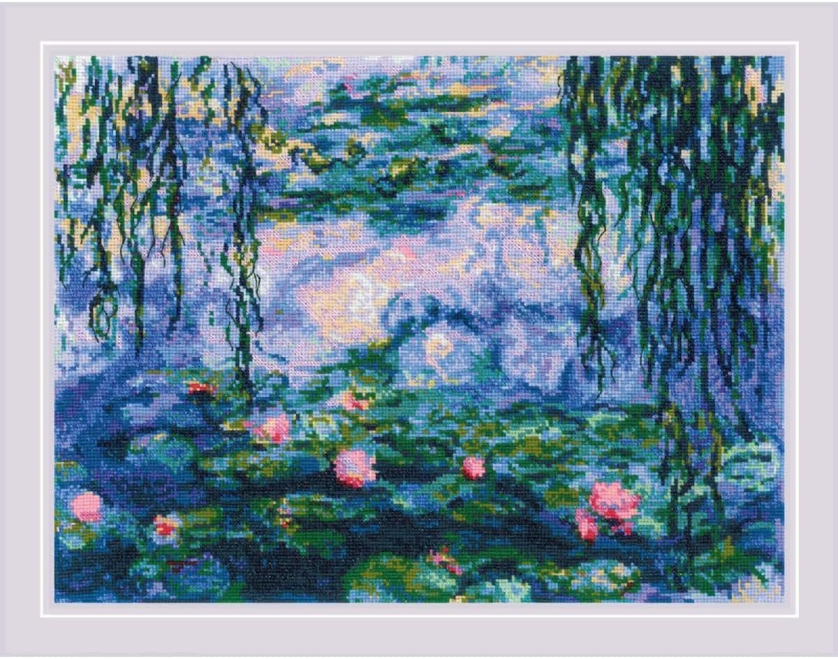 RIOLIS - Water Lilies After C. Monet 2034, Cross Stitch Kits 15.75"X11.75", Cross Stitch for Beginners & Advanced, Crossstitching Kits Adult, Counted Stitching Kits, Embroidery Kit