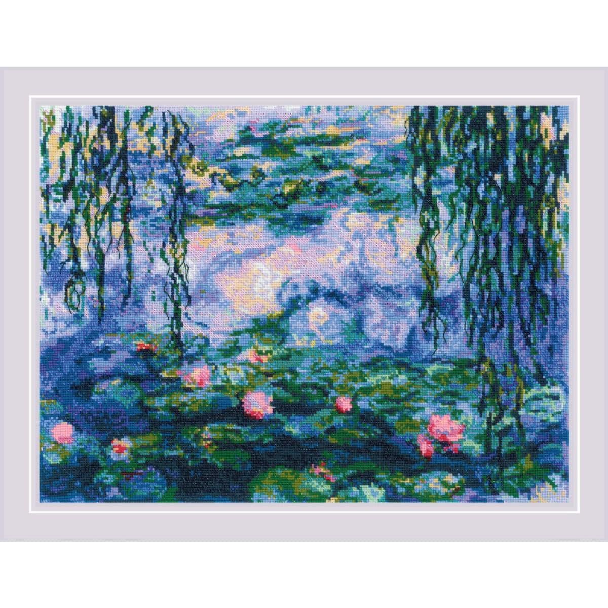 Riolis White Counted Cross Stitch Kit 15.75"X11.75"-Water Lilies After C. Monet (14 Count)