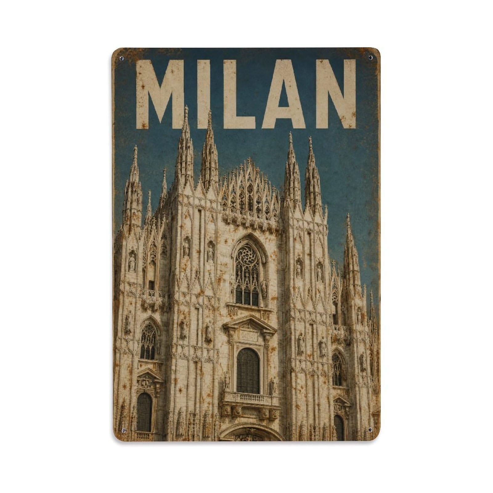 Huiyhb 8X12inch(20X30cm) Vintage Travel Milan Cathedral Marble Facade Italy Metal Tin Sign