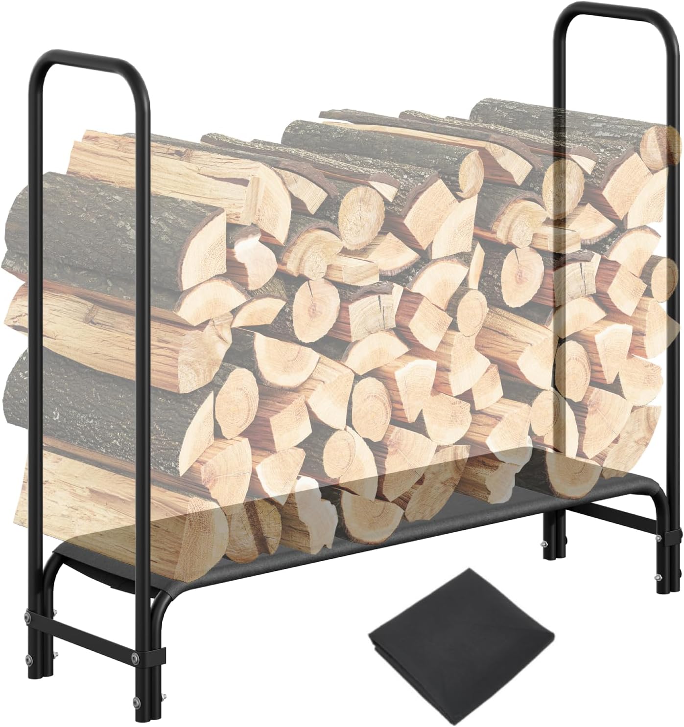 Garvee Heavy Duty 8 ft Firewood Rack Outdoor with Cover Large Steel Log Holder for Patio/Backyard, Weatherproof Wood Storage with Ventilated Design, Easy Assembly No Tools Needed