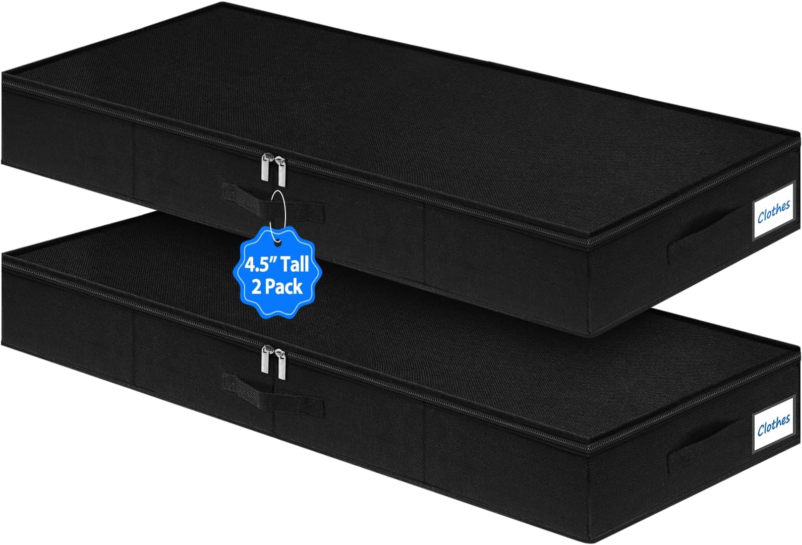 Under Bed Storage Containers, Low Profile Underbed Storage Bin 4.5 Inches Tall Clothes Storage Organizer With Rigid Side & Bottom, Shallow Thin Under Couch Dresser Storage Dorm With Lid - 2Pcs Black