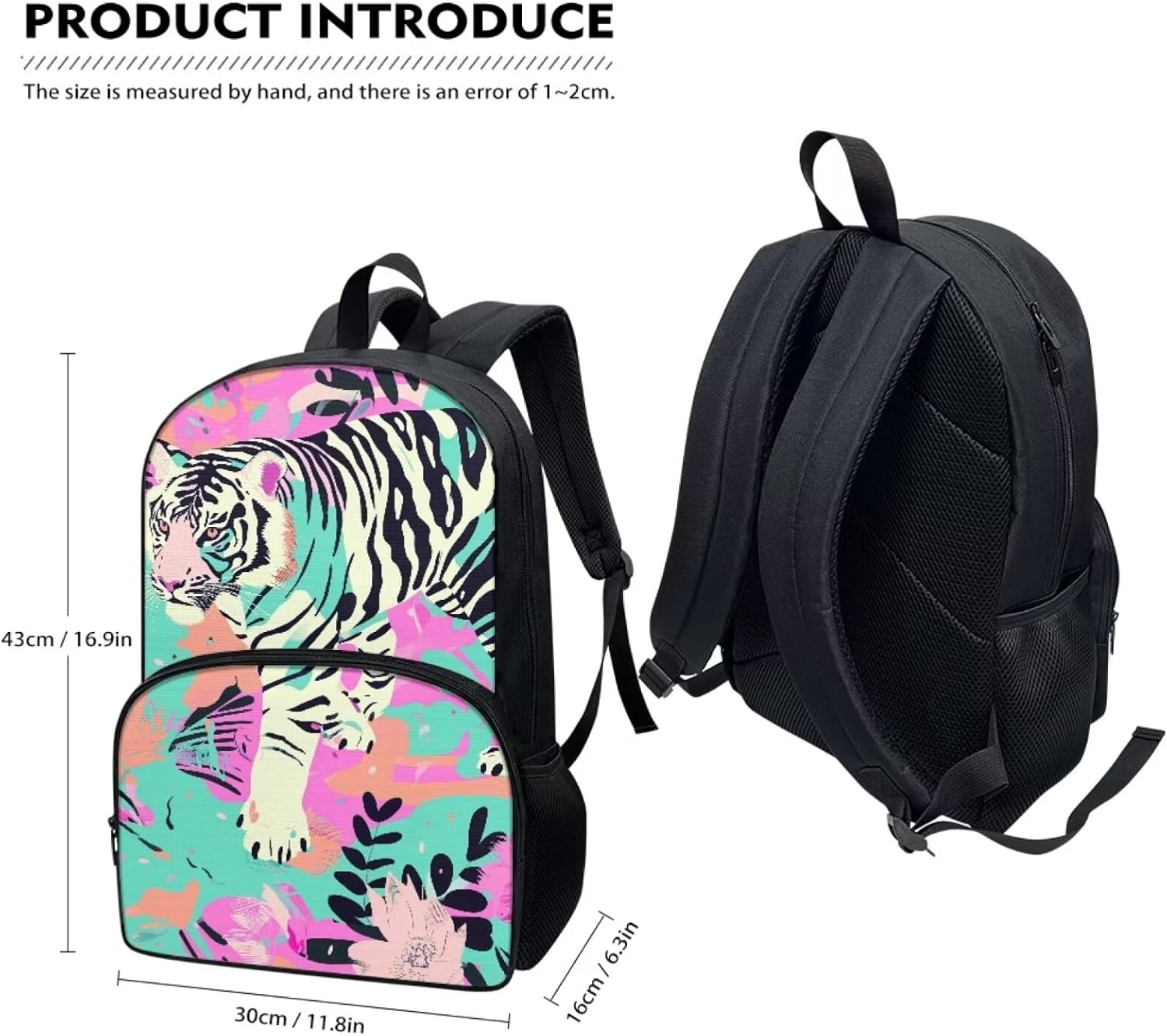 Modysero White Tiger Boys Girls Backpack for School Lightweight Daypack with Mesh Pockets Adjustable Shoulder Strap Stylish Print Schoolbag for Kids