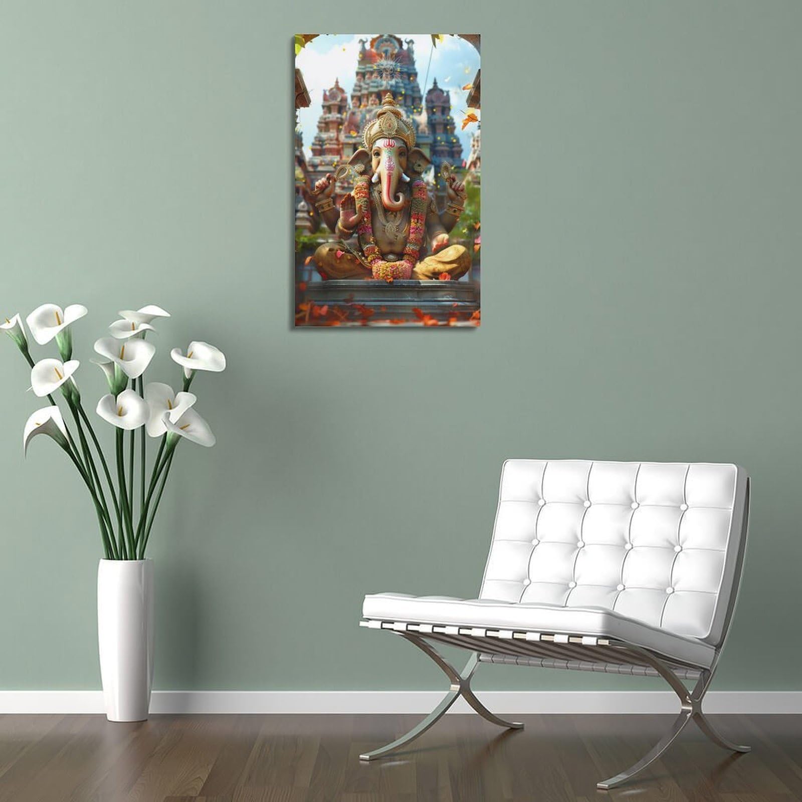 CENGLIS Poster indù – Ganesha con decorazioni e simboli, poster per celebrare festival poster moderno da parete su tela decorazione estetica pittura 60 x 90 cm con cornice