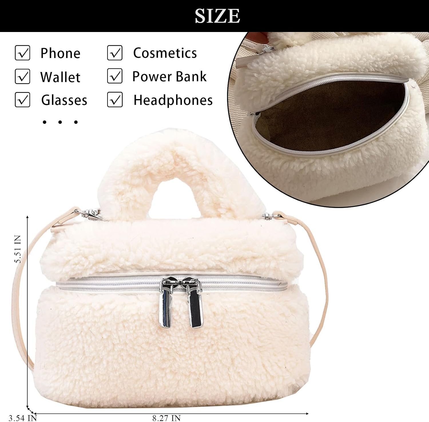 Furry Purse for Women Faux Fur Bag Cute Lambswool Fuzzy Crossbody Bags Top-Handle Fluffy Handbag