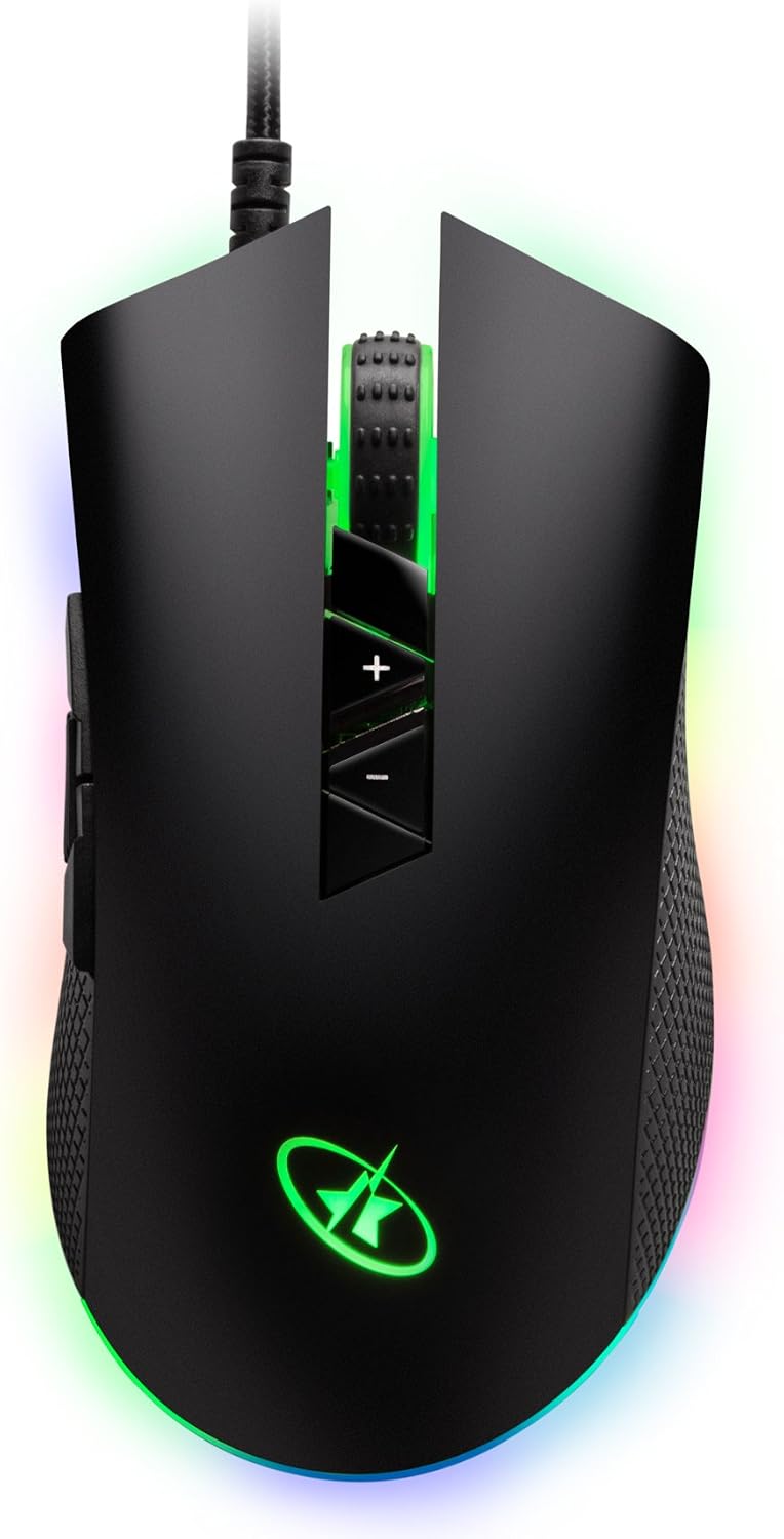 ROSEWILL RGB Gaming Mouse, LED Lighting, Wired USB, Gaming Mice for Computer/PC/Laptop/Mac Book. 12000 DPI Optical Gaming Sensor and Ergonomic Design. Backlit LED 8 Buttons (Neon M60)